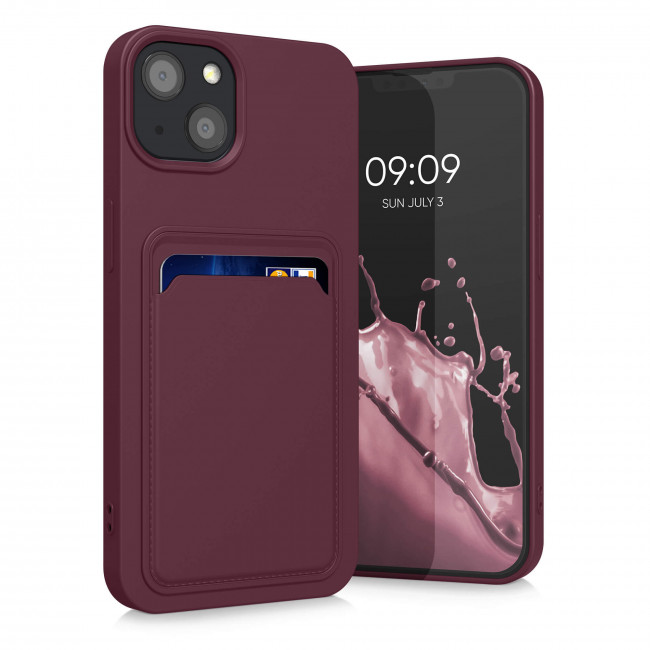 KW iPhone 13 Θήκη Σιλικόνης TPU με Υποδοχή για Κάρτα - Tawny Red - 55955.190