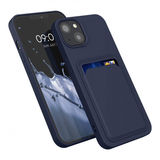 KW iPhone 13 Θήκη Σιλικόνης TPU με Υποδοχή για Κάρτα - Dark Blue - 55955.17