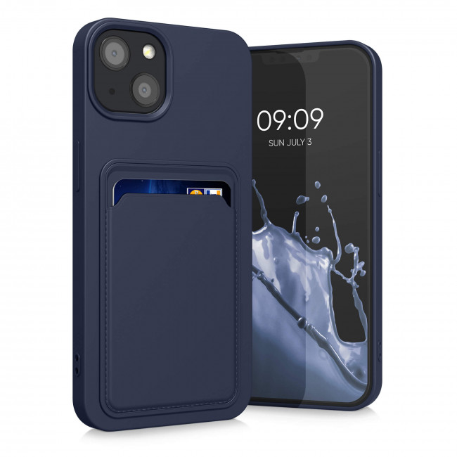 KW iPhone 13 Θήκη Σιλικόνης TPU με Υποδοχή για Κάρτα - Dark Blue - 55955.17