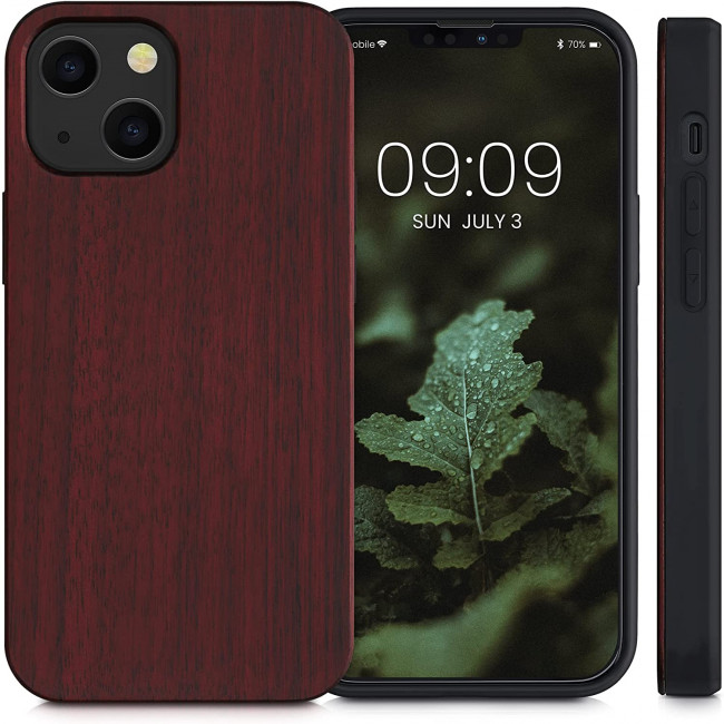 KW iPhone 13 mini Θήκη από Φυσικό Ξύλο - Dark Red - 55937.20