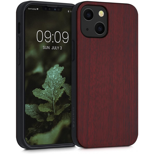 KW iPhone 13 mini Θήκη από Φυσικό Ξύλο - Dark Red - 55937.20