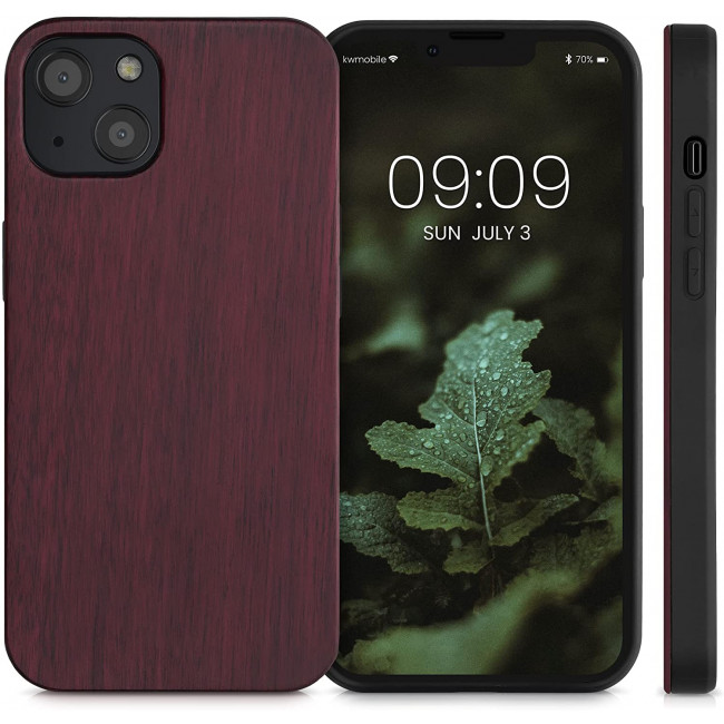 KW iPhone 13 Θήκη από Φυσικό Ξύλο - Dark Red - 55954.20