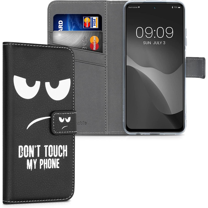 KW Xiaomi Redmi Note 10 / Note 10s / Poco M5s Θήκη Πορτοφόλι Stand - Design Don't Touch My Phone - Black / White - 54550.02