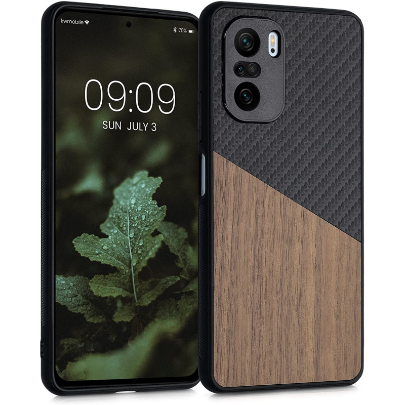 KW Xiaomi Poco F3 / Mi 11i Θήκη από Φυσικό Ξύλο και Carbon - Black / Brown - 56628.01