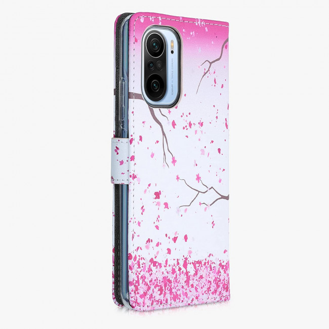 KW Xiaomi Poco F3 / Mi 11i Θήκη Πορτοφόλι Stand - Design Cherry Blossoms - Light Pink / Dark Brown / White - 56713.03