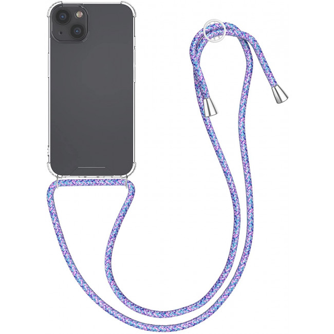 KW iPhone 13 Θήκη Σιλικόνης TPU με Λουράκι - Διάφανη / Lavender / Purple / White - 55949.108