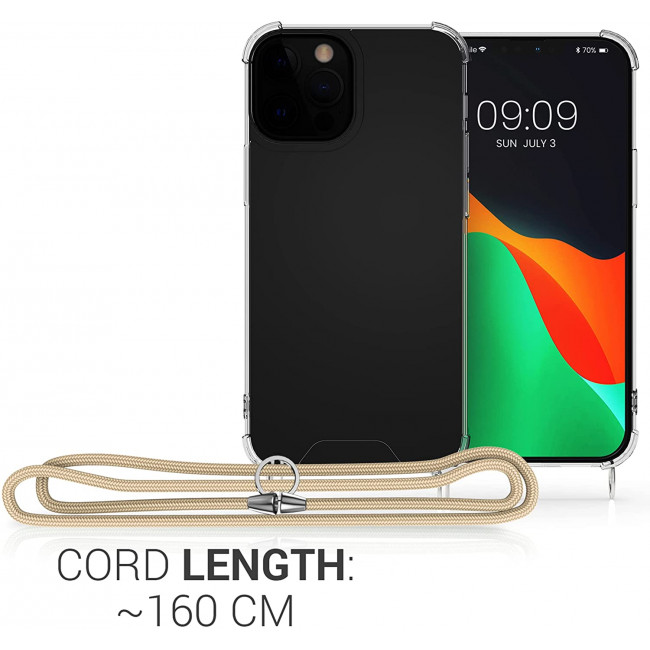 KW iPhone 13 Pro Θήκη Σιλικόνης TPU με Λουράκι - Διάφανη / Gold - 55963.21