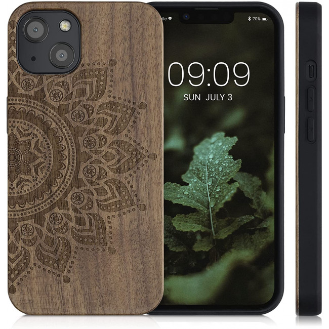 KW iPhone 13 Θήκη από Φυσικό Ξύλο Design Rising Sun - Dark Brown - 55953.06