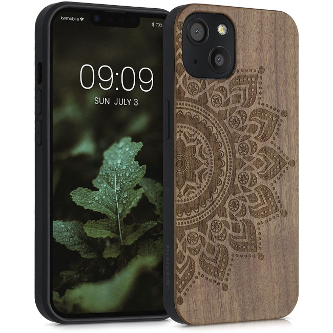 KW iPhone 13 Θήκη από Φυσικό Ξύλο Design Rising Sun - Dark Brown - 55953.06