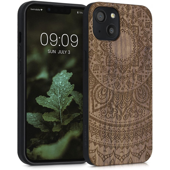 KW iPhone 13 Θήκη από Φυσικό Ξύλο Design Indian Sun - Dark Brown - 55953.07