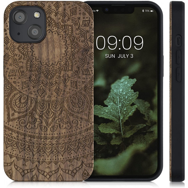 KW iPhone 13 Θήκη από Φυσικό Ξύλο Design Indian Sun - Dark Brown - 55953.07