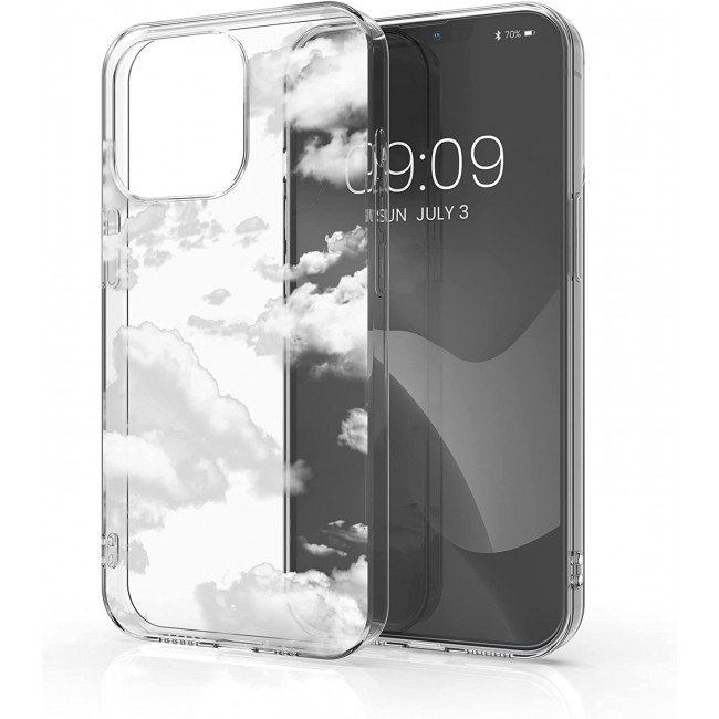 KW iPhone 13 Pro Θήκη Σιλικόνης TPU Design Bunch of Clouds - White / Διάφανη - 55961.02