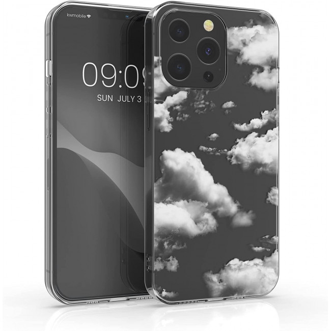 KW iPhone 13 Pro Θήκη Σιλικόνης TPU Design Bunch of Clouds - White / Διάφανη - 55961.02