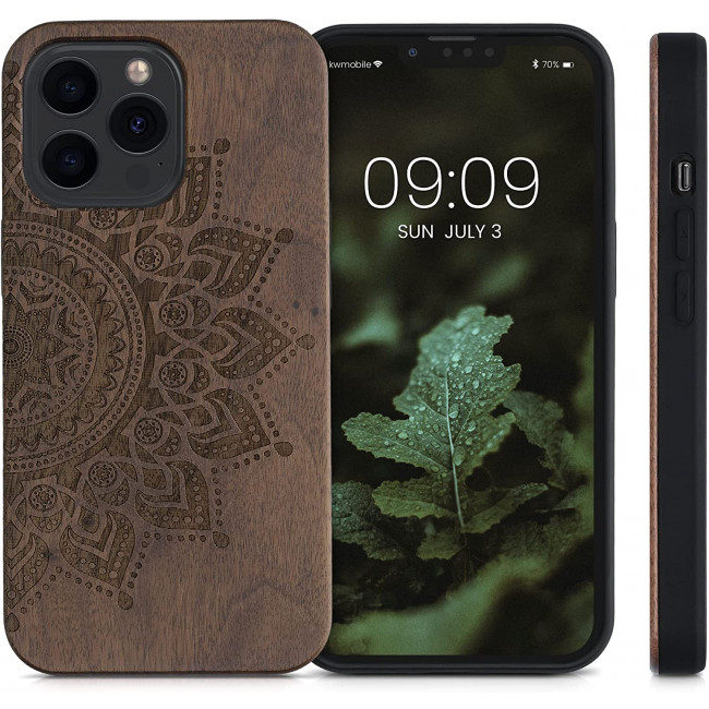 KW iPhone 13 Pro Θήκη από Φυσικό Ξύλο Design Rising Sun - Dark Brown - 55967.06