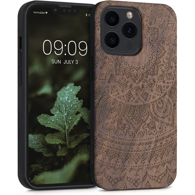 KW iPhone 13 Pro Θήκη από Φυσικό Ξύλο Design Indian Sun - Dark Brown - 55967.07