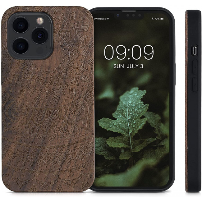 KW iPhone 13 Pro Θήκη από Φυσικό Ξύλο Design Indian Sun - Dark Brown - 55967.07