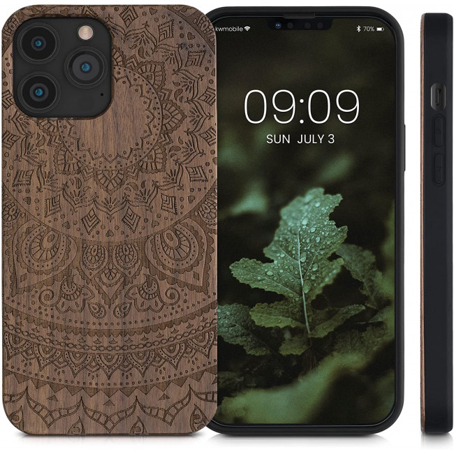 KW iPhone 13 Pro Max Θήκη από Φυσικό Ξύλο Design Indian Sun - Dark Brown - 55980.07