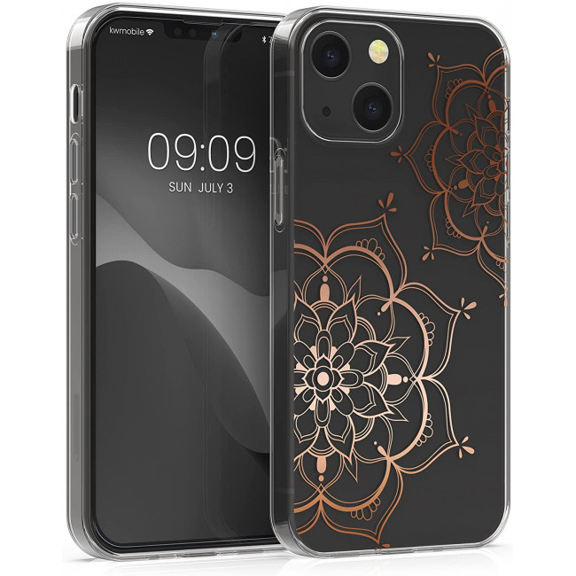 KW iPhone 13 Θήκη Σιλικόνης TPU Design Flower Twins - Διάφανη / Rose Gold - 57143.03