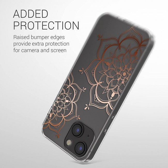 KW iPhone 13 Θήκη Σιλικόνης TPU Design Flower Twins - Διάφανη / Rose Gold - 57143.03