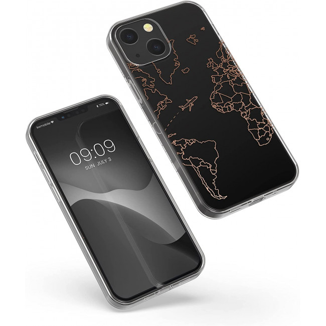 KW iPhone 13 Θήκη Σιλικόνης TPU Design Travel Airplane - Διάφανη / Rose Gold - 57143.02