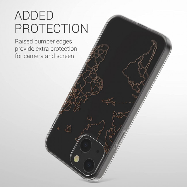 KW iPhone 13 Θήκη Σιλικόνης TPU Design Travel Airplane - Διάφανη / Rose Gold - 57143.02