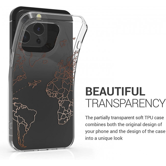 KW iPhone 13 Pro Θήκη Σιλικόνης TPU Design Travel Aeroplane - Διάφανη / Rose Gold - 57144.02