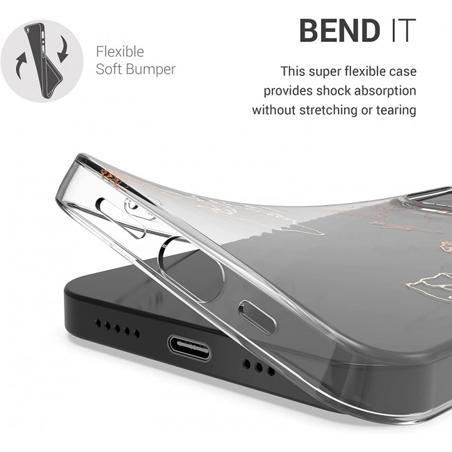 KW iPhone 13 Pro Θήκη Σιλικόνης TPU Design Travel Aeroplane - Διάφανη / Rose Gold - 57144.02