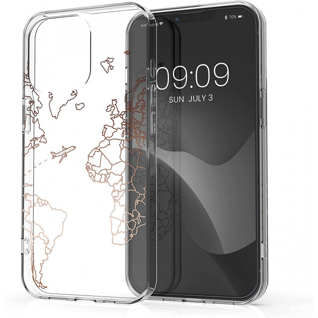 KW iPhone 13 Pro Θήκη Σιλικόνης TPU Design Travel Aeroplane - Διάφανη / Rose Gold - 57144.02