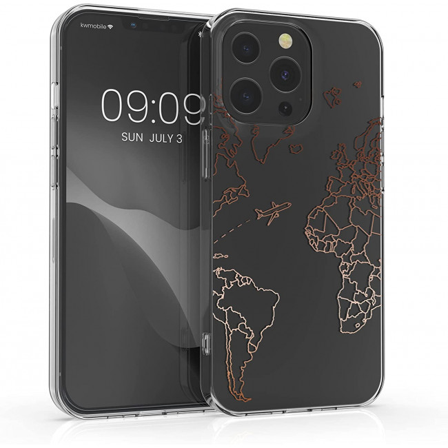 KW iPhone 13 Pro Θήκη Σιλικόνης TPU Design Travel Aeroplane - Διάφανη / Rose Gold - 57144.02