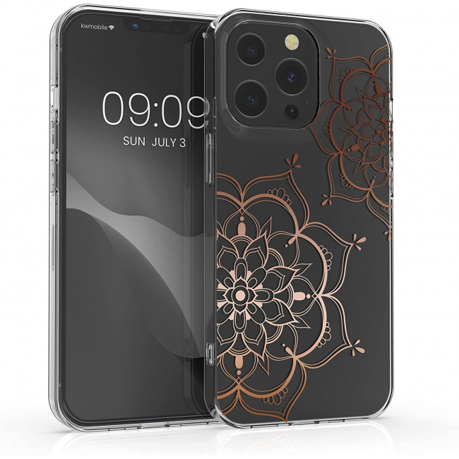 KW iPhone 13 Pro Θήκη Σιλικόνης TPU Design Flowers Twins - Διάφανη / Rose Gold - 57144.03