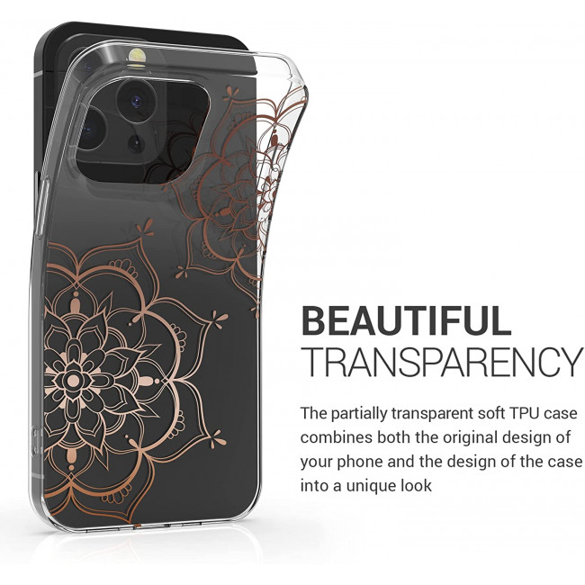 KW iPhone 13 Pro Θήκη Σιλικόνης TPU Design Flowers Twins - Διάφανη / Rose Gold - 57144.03