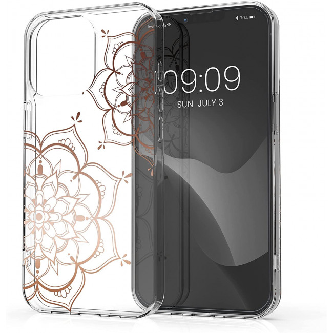 KW iPhone 13 Pro Θήκη Σιλικόνης TPU Design Flowers Twins - Διάφανη / Rose Gold - 57144.03