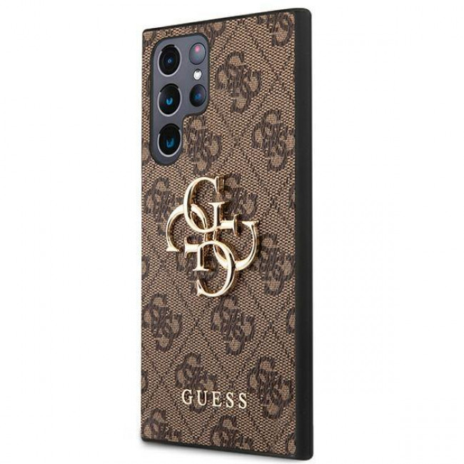 Guess Samsung Galaxy S22 Ultra - 4G Big Metal Logo Θήκη με Επένδυση Συνθετικού Δέρματος - Brown - GUHCS22L4GMGBR