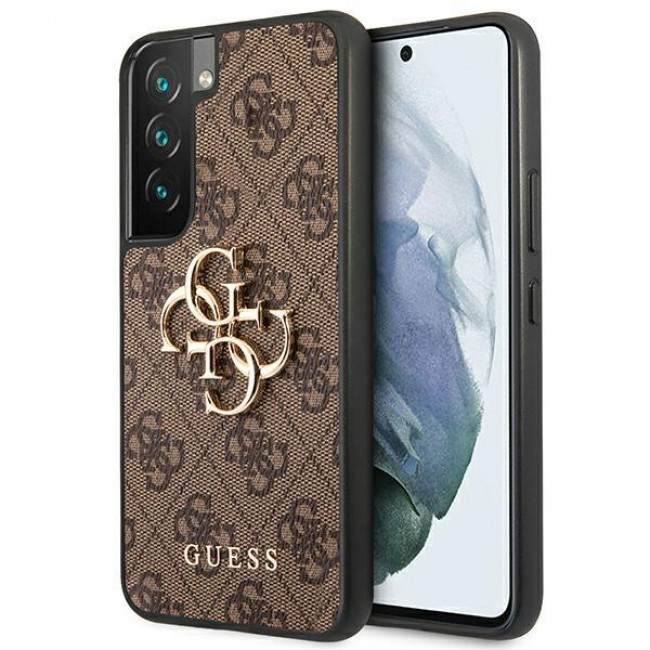 Guess Samsung Galaxy S22 - 4G Big Metal Logo Θήκη με Επένδυση Συνθετικού Δέρματος - Brown - GUHCS22S4GMGBR