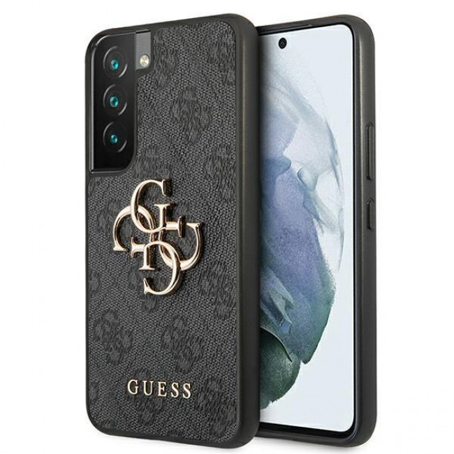 Guess Samsung Galaxy S22 - 4G Big Metal Logo Σκληρή Θήκη με Επένδυση Συνθετικού Δέρματος - Grey - GUHCS22S4GMGGR