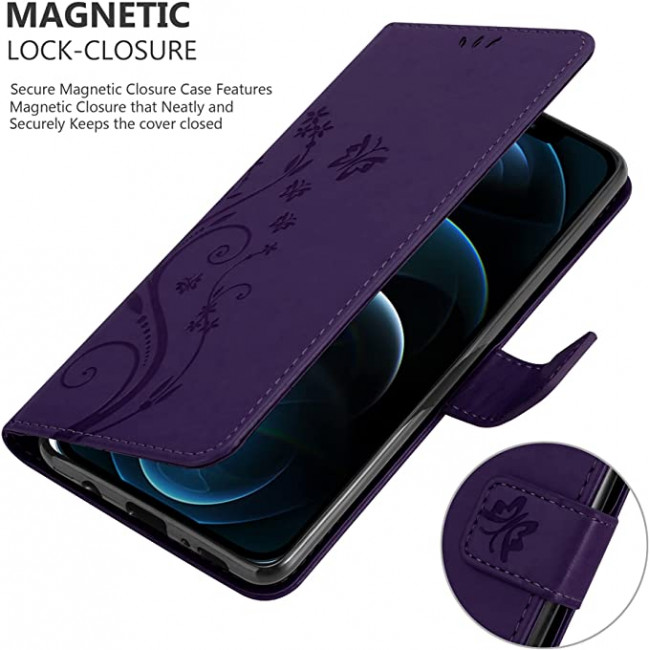 Cadorabo iPhone 13 Pro Θήκη Πορτοφόλι Stand από Δερματίνη - Floral - Dark Purple