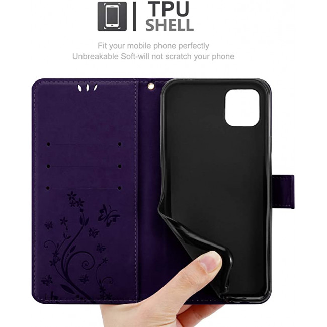 Cadorabo iPhone 13 Pro Θήκη Πορτοφόλι Stand από Δερματίνη - Floral - Dark Purple