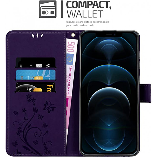 Cadorabo iPhone 13 Pro Θήκη Πορτοφόλι Stand από Δερματίνη - Floral - Dark Purple