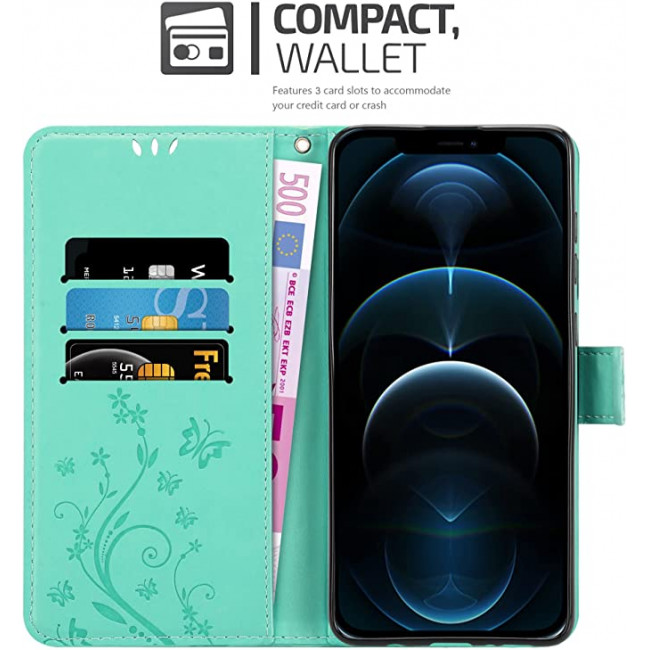 Cadorabo iPhone 13 Pro Max Θήκη Πορτοφόλι Stand από Δερματίνη - Floral - Turquoise