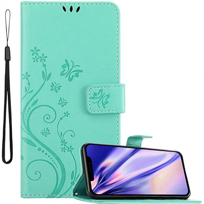 Cadorabo iPhone 13 Pro Max Θήκη Πορτοφόλι Stand από Δερματίνη - Floral - Turquoise