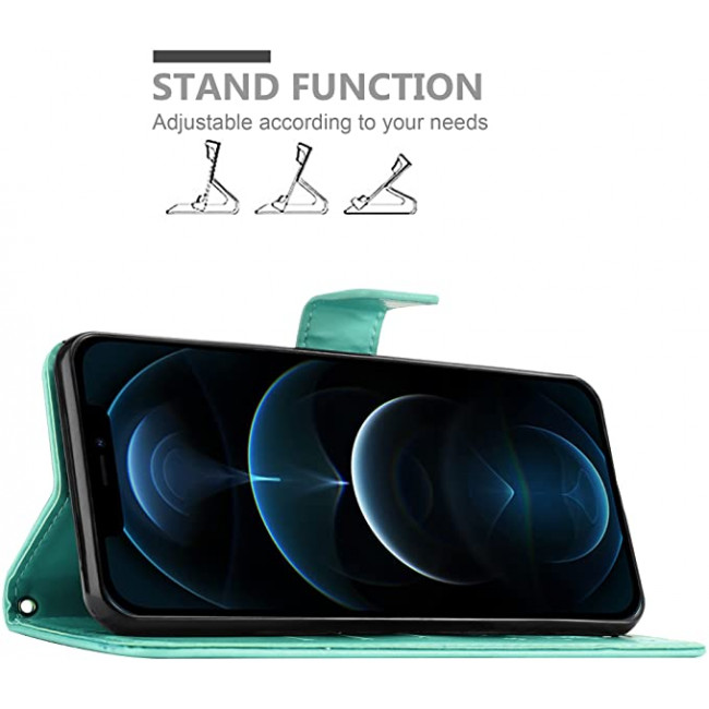 Cadorabo iPhone 13 Pro Max Θήκη Πορτοφόλι Stand από Δερματίνη - Floral - Turquoise