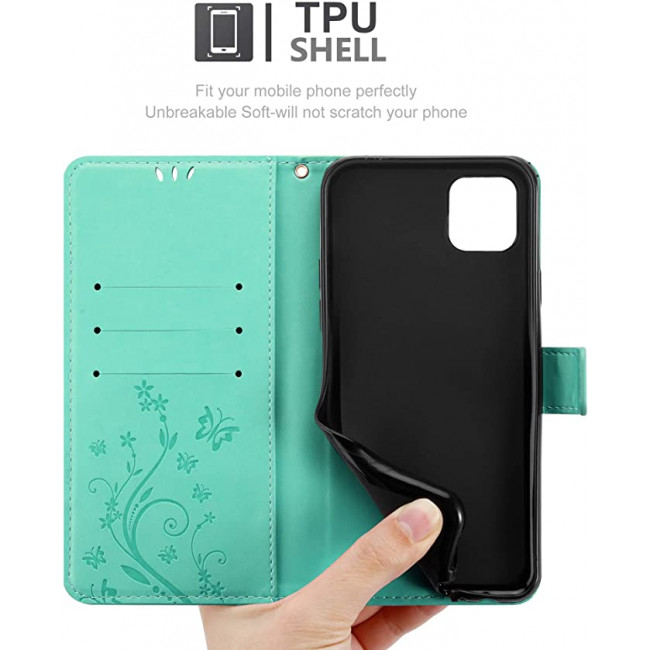 Cadorabo iPhone 13 Pro Max Θήκη Πορτοφόλι Stand από Δερματίνη - Floral - Turquoise