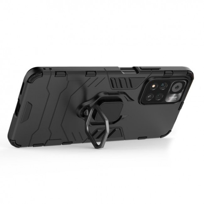 Erbord Xiaomi Poco M4 Pro 5G / Redmi Note 11S 5G  KickStand Ring Σκληρή Θήκη Υψηλής Προστασίας με Πλαίσιο Σιλικόνης και Δαχτυλίδι Συγκράτησης - Black