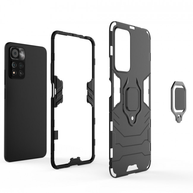 Erbord Xiaomi Poco M4 Pro 5G / Redmi Note 11S 5G  KickStand Ring Σκληρή Θήκη Υψηλής Προστασίας με Πλαίσιο Σιλικόνης και Δαχτυλίδι Συγκράτησης - Black