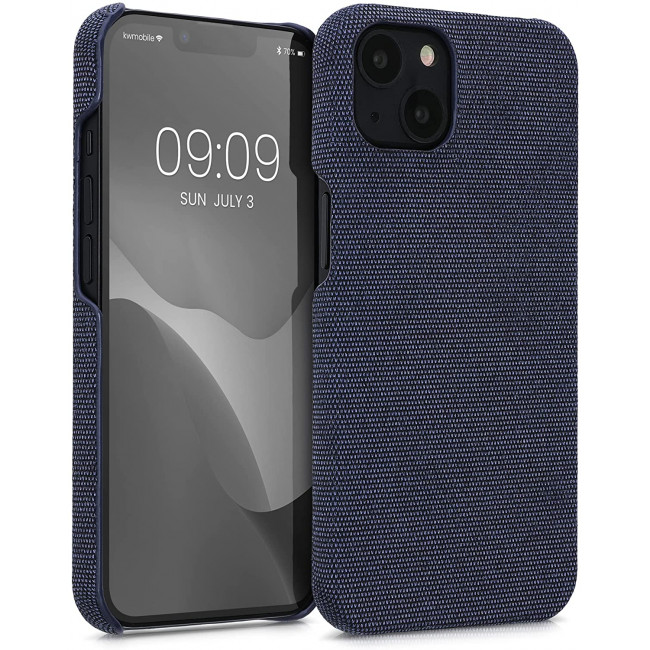 KW iPhone 13 Σκληρή Θήκη με Υφασμάτινη Επένδυση - Dark Blue - 57452.17