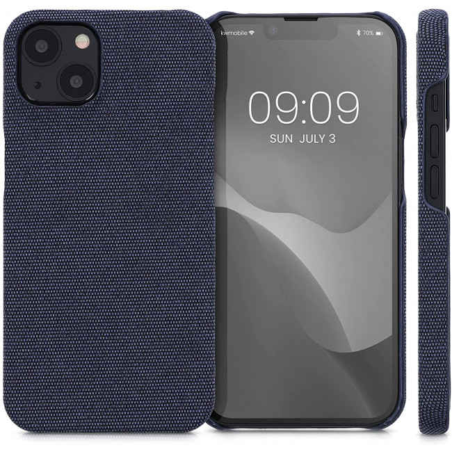 KW iPhone 13 Σκληρή Θήκη με Υφασμάτινη Επένδυση - Dark Blue - 57452.17