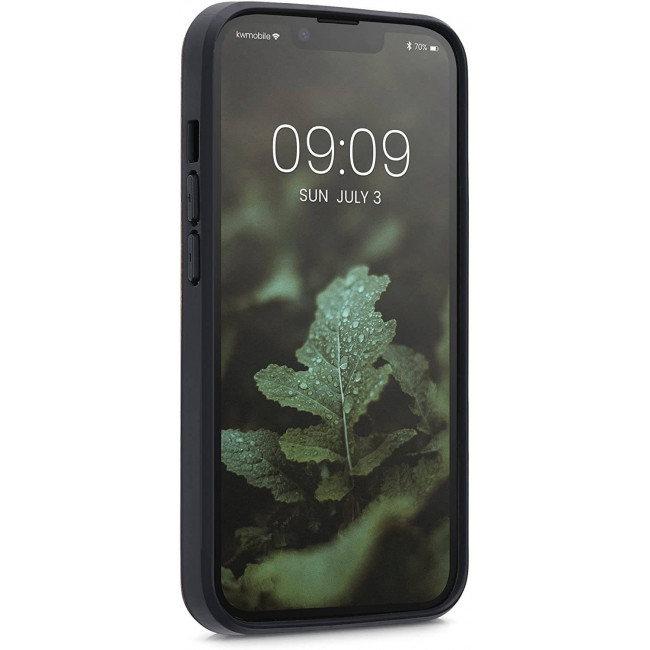 KW iPhone 13 Θήκη από Φυσικό Ξύλο Design Leaf Branch - Dark Brown - 55953.09