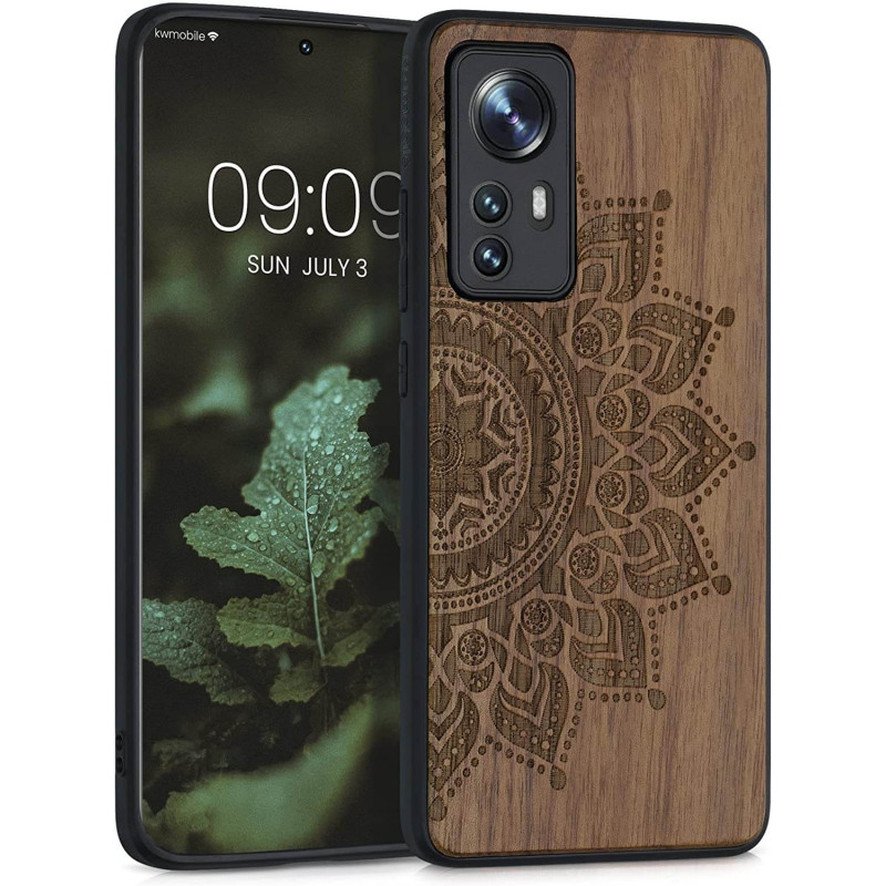 KW Xiaomi 12 / 12X Θήκη από Φυσικό Ξύλο - Design Rising Sun - Dark Brown - 56788.01