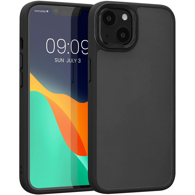 KW iPhone 13 Rubberized Matte Σκληρή Θήκη με Πλαίσιο Σιλικόνης - Διάφανη / Black Matte - 57459.01