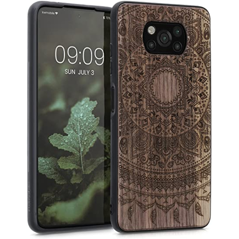 KW Xiaomi Poco X3 NFC / Poco X3 Pro Θήκη από Φυσικό Ξύλο - Design Indian Sun - Dark Brown - 55081.05